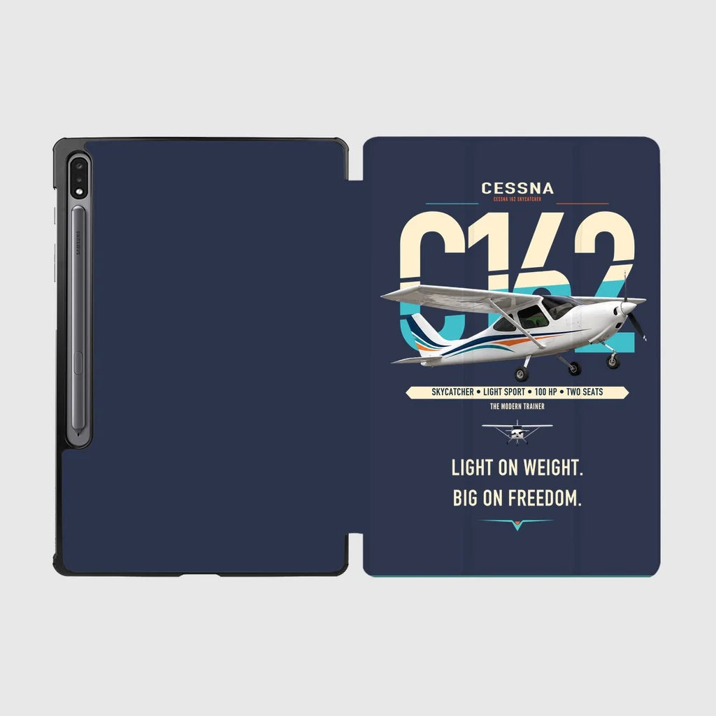 Cessna 162 Skycatcher design on navy blue samsung tablet tablet case