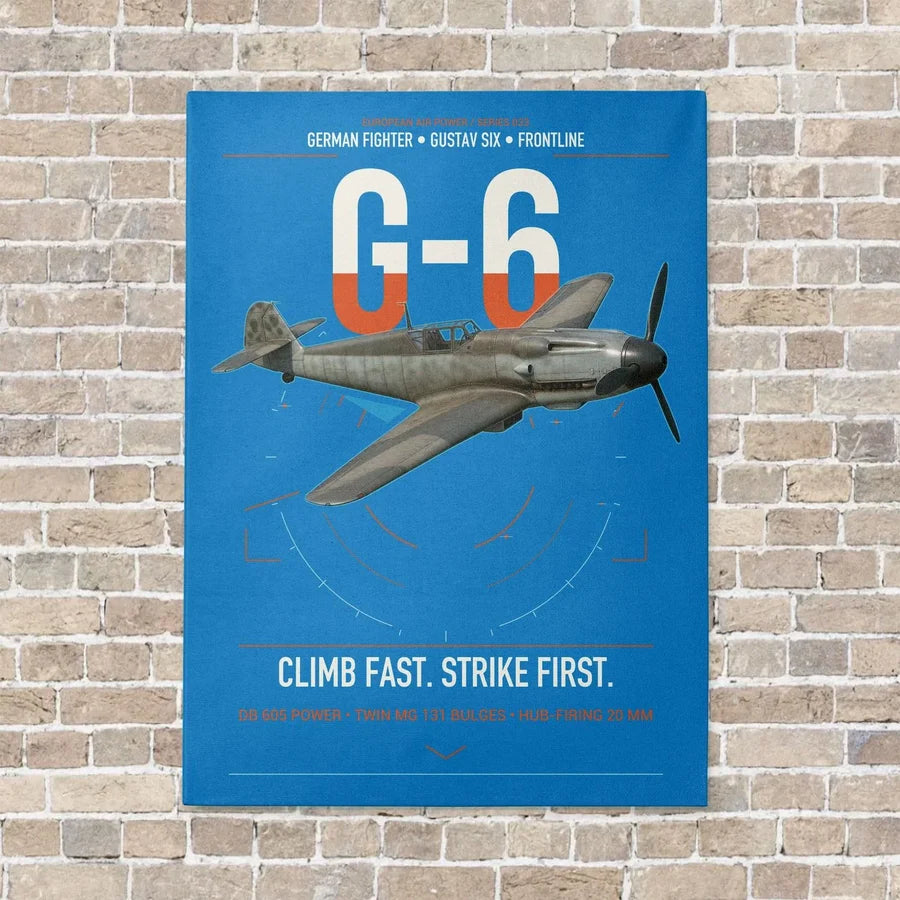 Messerschmitt Bf 109G-6 vertical canvas print - no frame - turquoise background