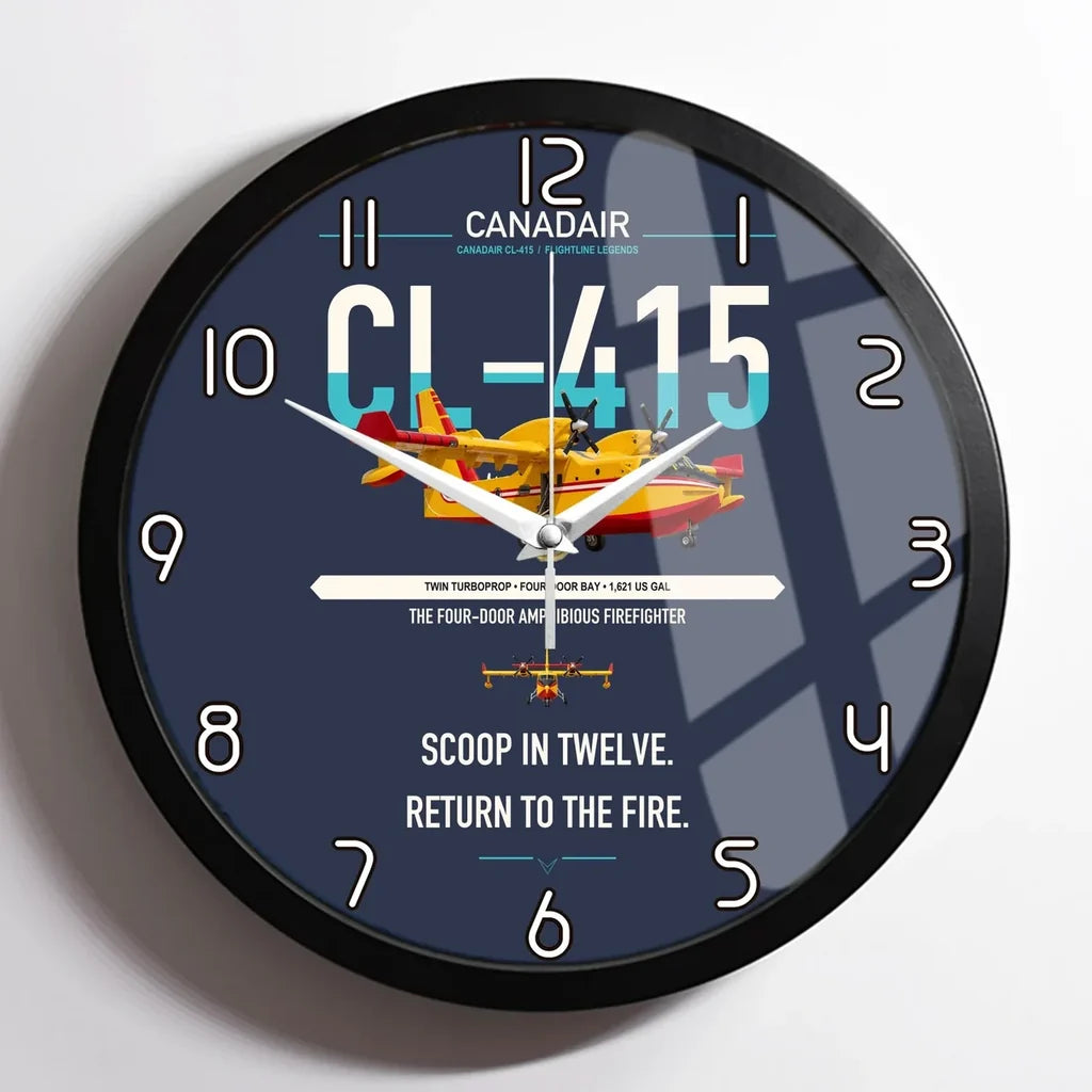 Canadair CL-415 design on navy blue framed wall clock