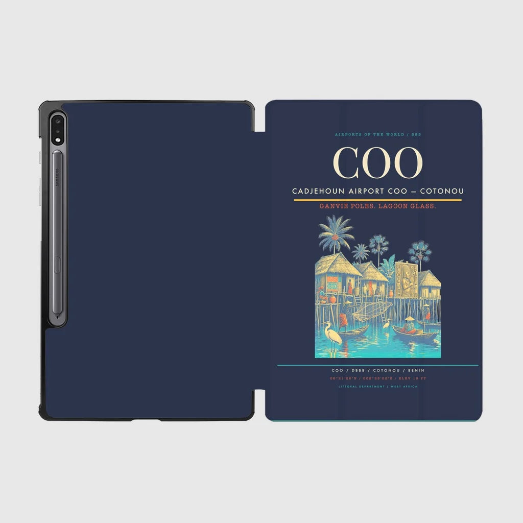 Cadjehoun Airport (COO) design on navy blue samsung tablet tablet case