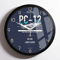 Thumbnail for Pilatus PC-12 PRO design on navy blue framed wall clock