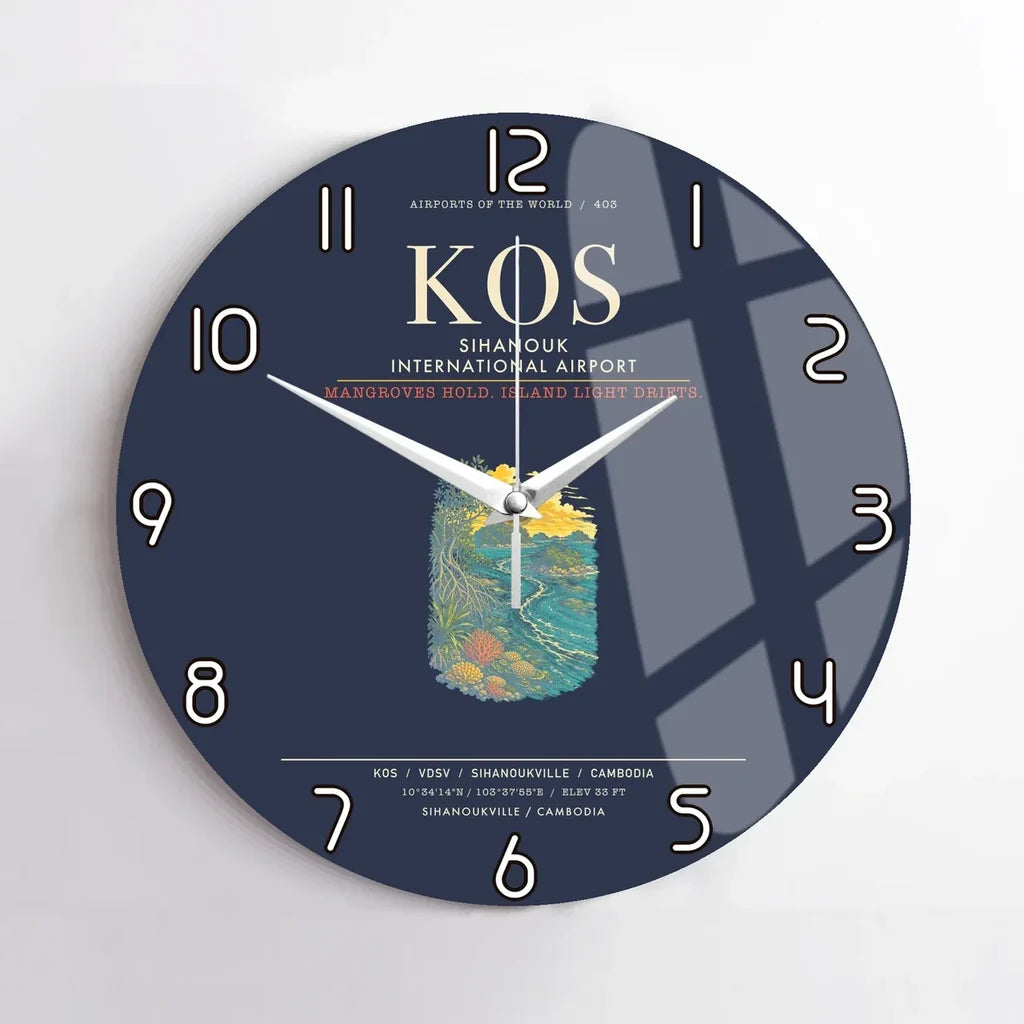 Sihanouk International Airport Sihanoukville KOS Wall-Clock No-Frame - Navy Blue