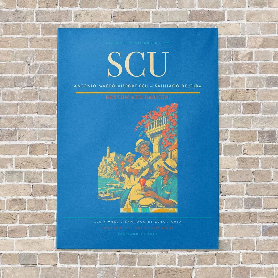 Antonio Maceo Airport SCU — Santiago de Cuba vertical canvas print - no frame - turquoise background