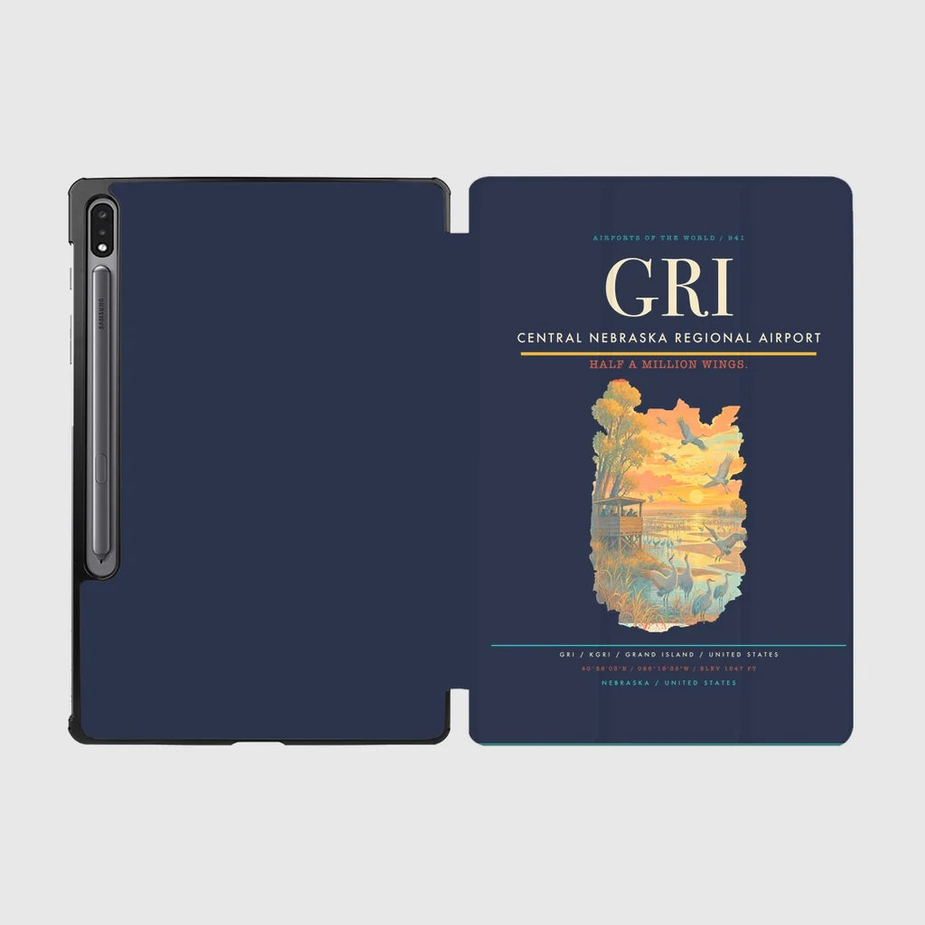 Central Nebraska Regional Airport (GRI) design on navy blue samsung tablet tablet case