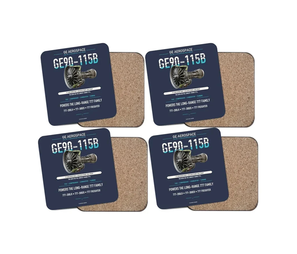 GE90-115B design on navy blue 4 pieces set coaster