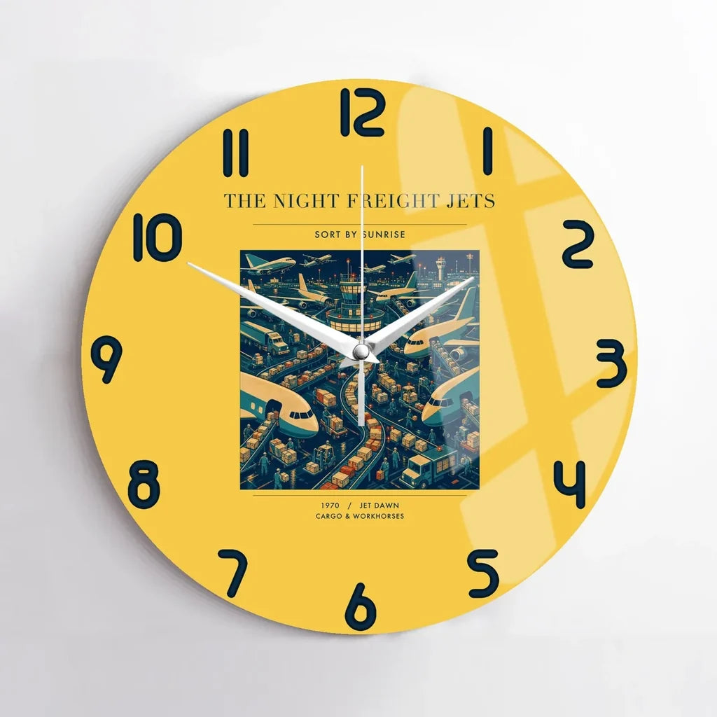 VINTAGE G4133 - The Night Freight Jets - Designed Wall Clocks design on yellow no-frame