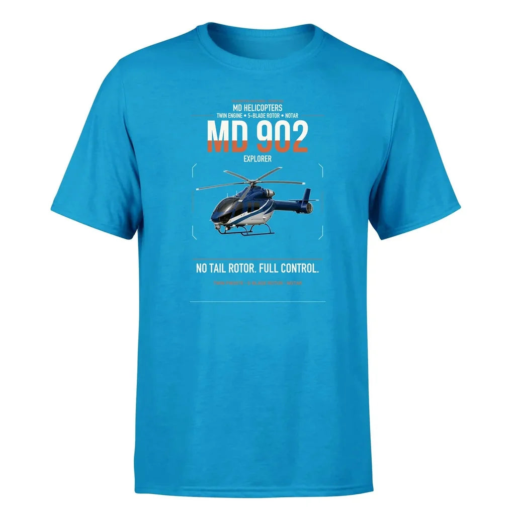 MD Helicopters MD 902 Explorer design on turquoise t-shirt, single-side print