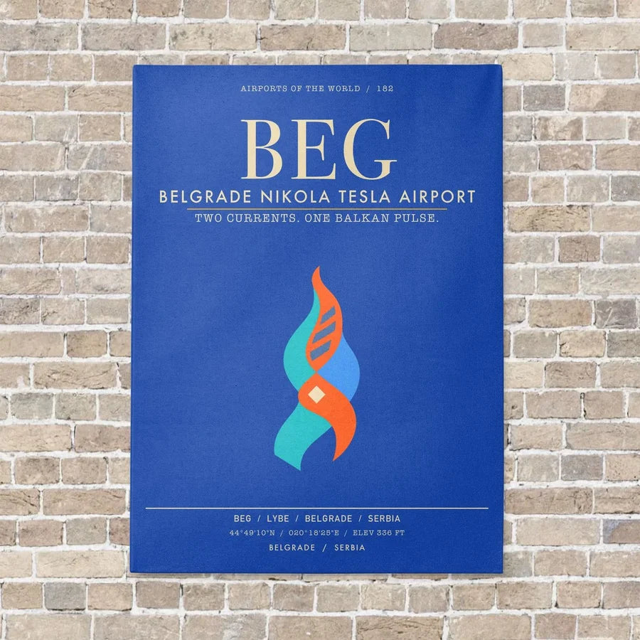 Belgrade Nikola Tesla Airport BEG - Canvas Framed - Blue