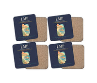 Thumbnail for Lampedusa Airport (LMP) design on navy blue 4 pieces set coaster