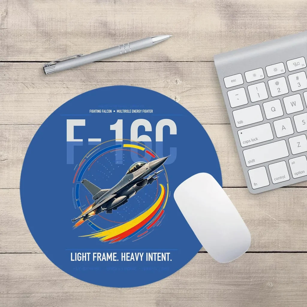 F-16C Fighting Falcon design on blue round mouse pad