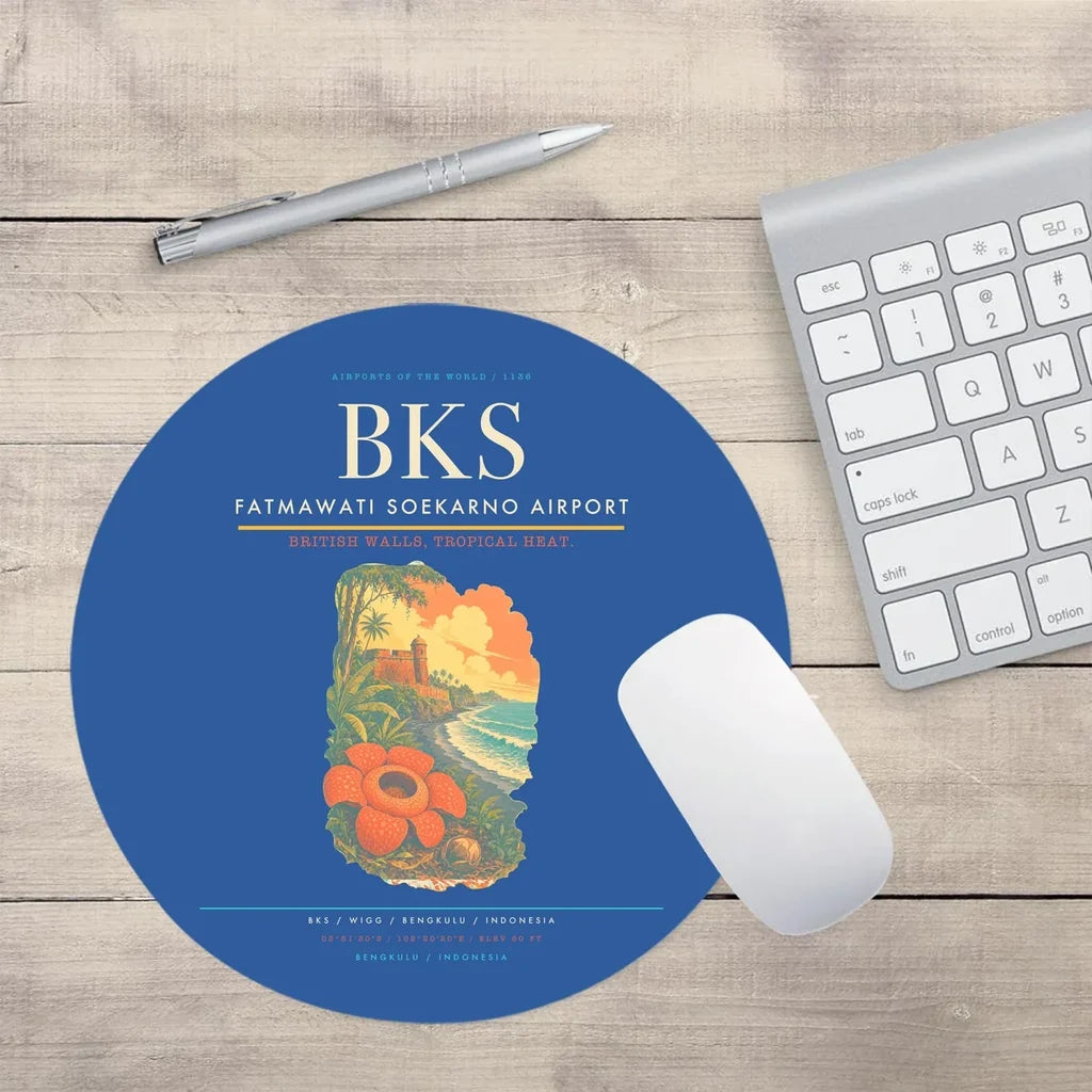 Fatmawati Soekarno Airport (BKS) design on blue round mouse pad