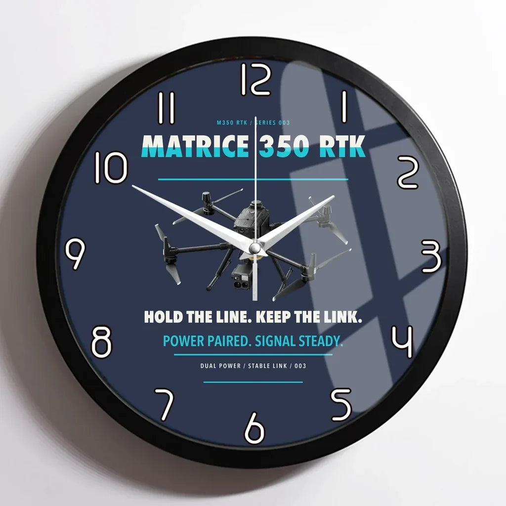 DJI Matrice 350 RTK design on navy blue framed wall clock