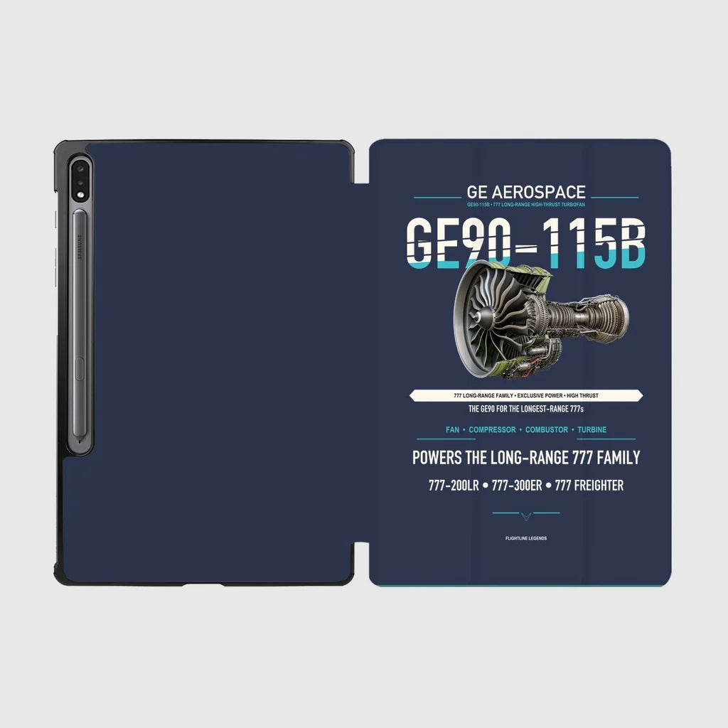 GE90-115B design on navy blue samsung tablet tablet case