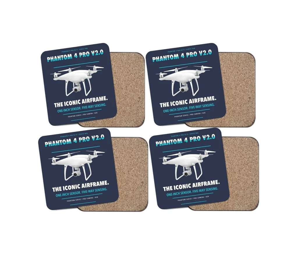 DJI Phantom 4 Pro V2.0 design on navy blue 4 pieces set coaster