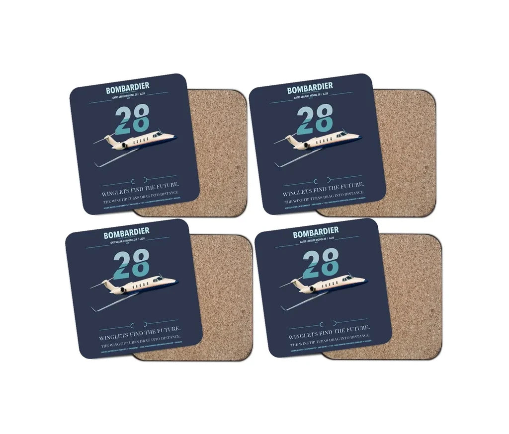 Bombardier Learjet 28 design on navy blue 4 pieces set coaster
