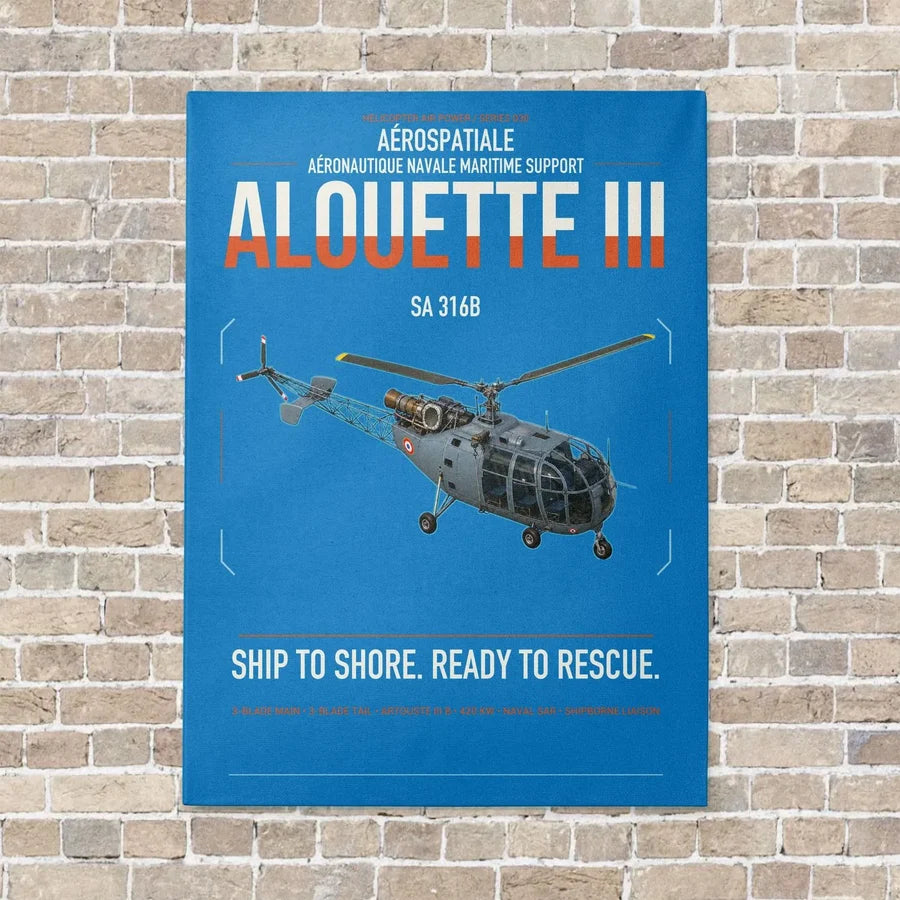 Aérospatiale SA 316B Alouette III vertical canvas print - no frame - turquoise background