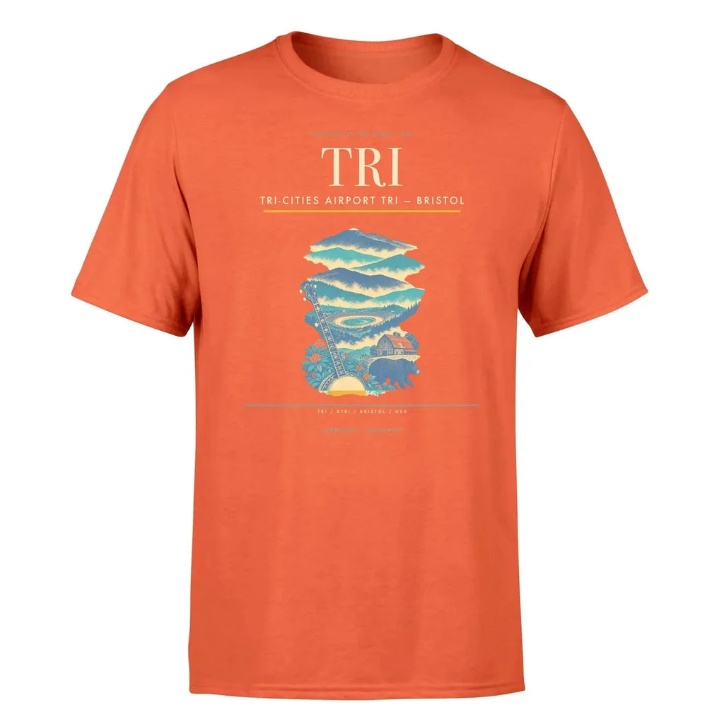 Tri-Cities Airport (TRI) T-Shirt single-side front print in Orange | tri-cities-airport-tri-double-side-t-shirt
