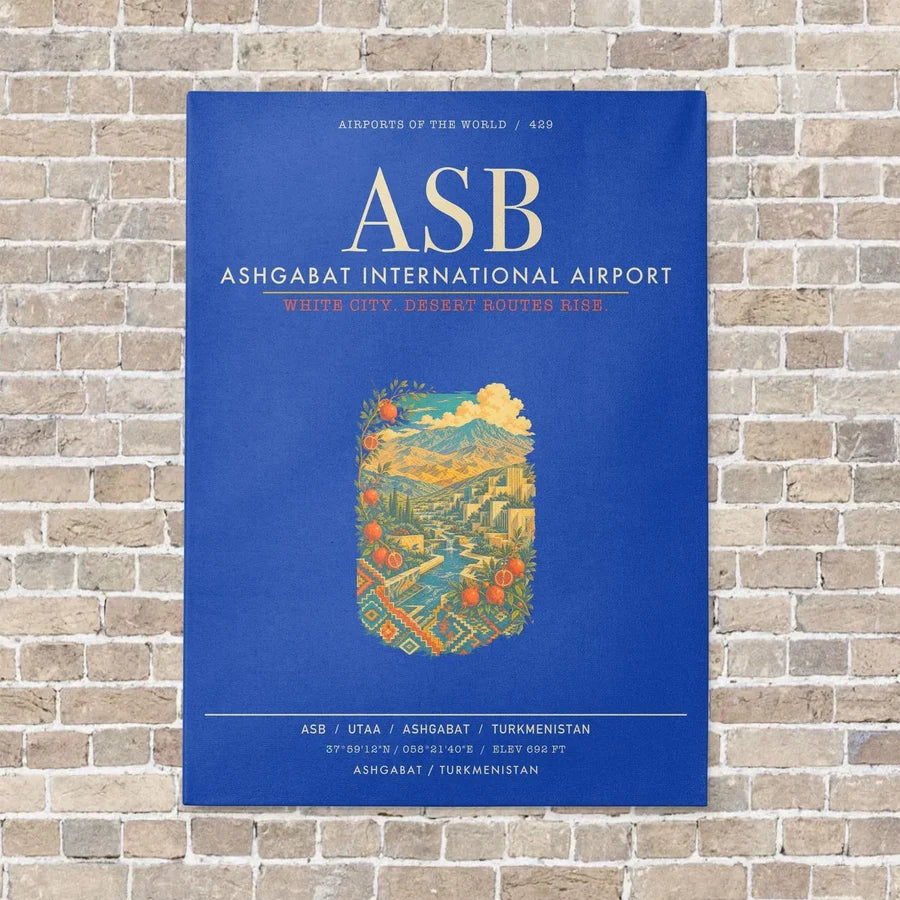 Ashgabat International Airport ASB - Canvas Framed - Blue