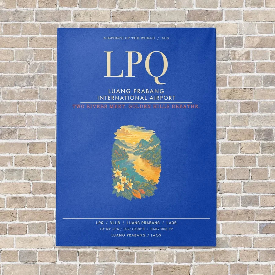 Luang Prabang International Airport LPQ - Canvas Framed - Blue