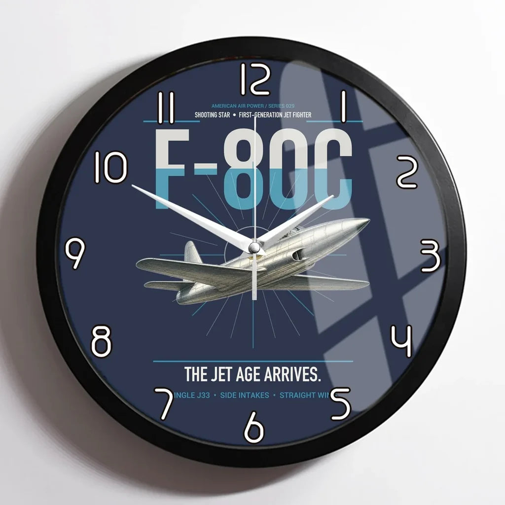 F-80C Shooting Star design on navy blue framed wall clock