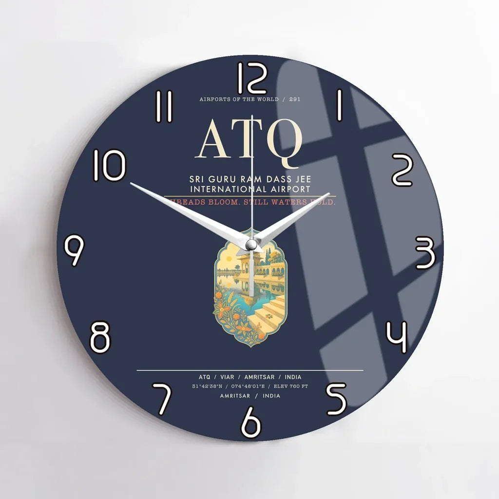 Sri Guru Ram Dass Jee International Airport Amritsar ATQ Wall-Clock No-Frame - Navy Blue