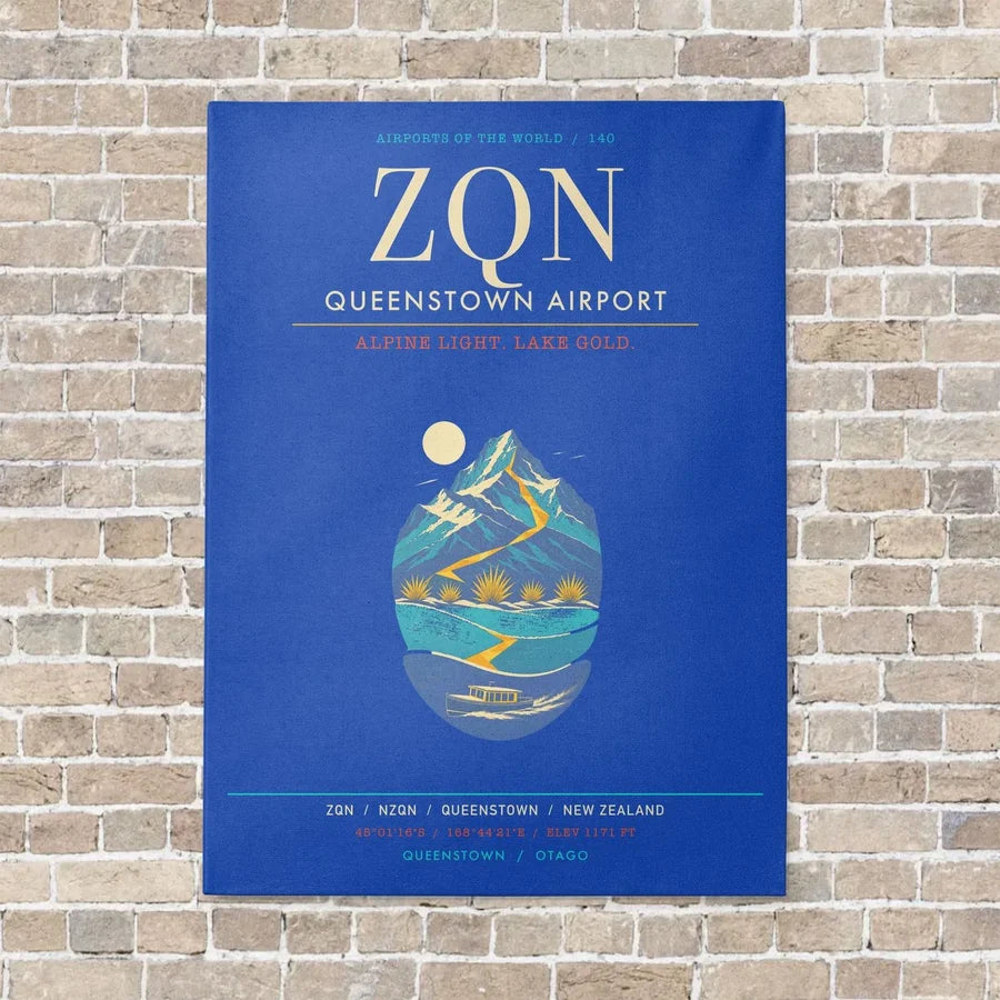 Queenstown Airport ZQN - Canvas Framed - Blue
