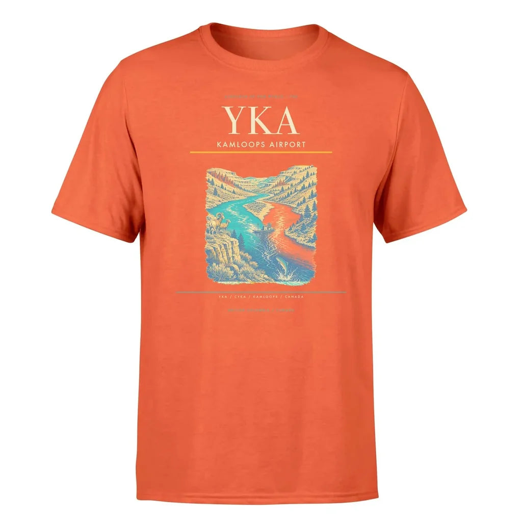Kamloops Airport (YKA) T-Shirt single-side front print in Orange | kamloops-airport-yka-double-side-t-shirt