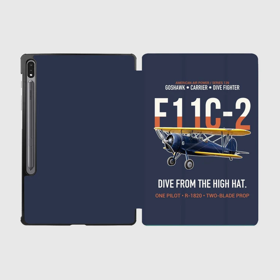 F11C-2 Goshawk Dive from the High Hat design on navy blue samsung tablet tablet case