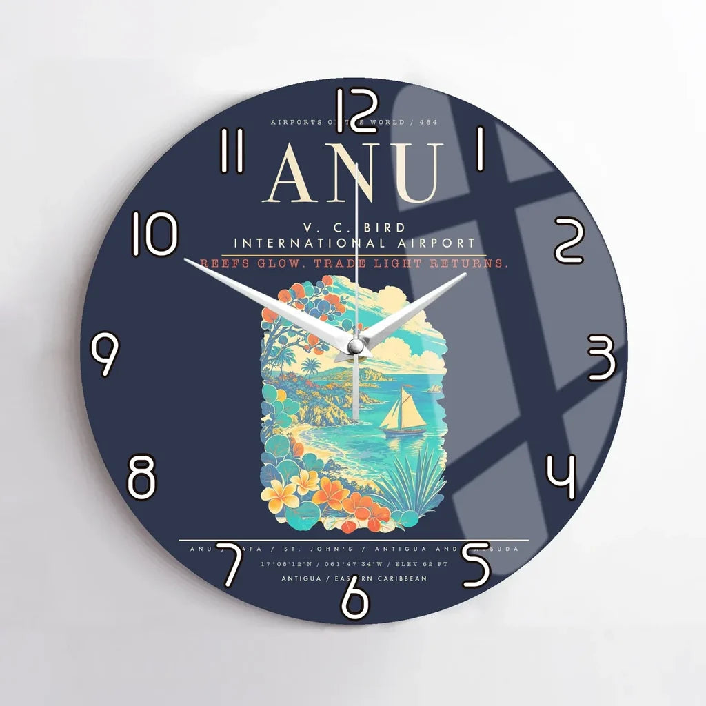 V. C. Bird International Airport ANU Wall-Clock No-Frame - Navy Blue