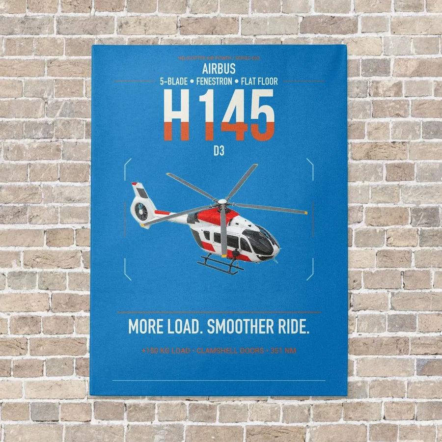 Airbus H145 D3 vertical canvas print - no frame - turquoise background