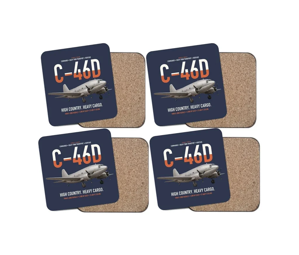 C-46D Commando design on navy blue 4 pieces set coaster