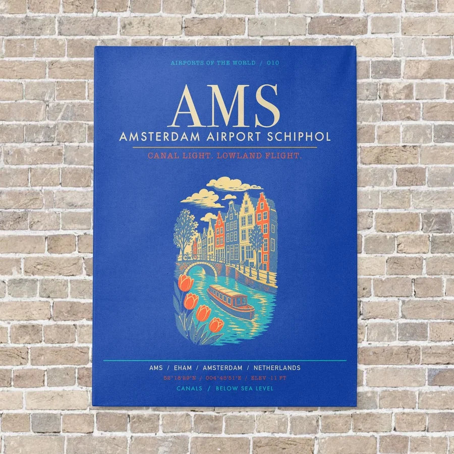 Amsterdam Airport Schiphol AMS - Canvas Framed - Blue