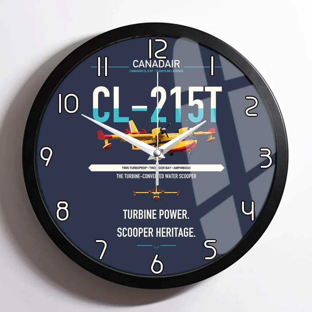 Canadair CL-215T design on navy blue framed wall clock
