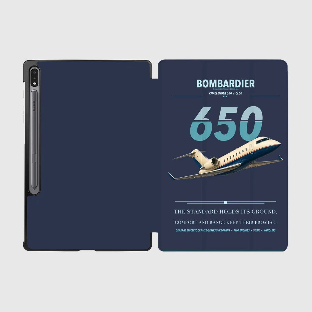 Bombardier Challenger 650 design on navy blue samsung tablet tablet case