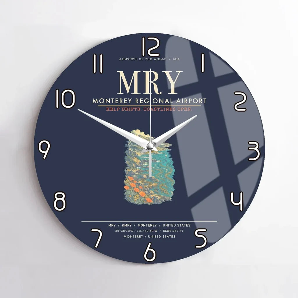 Monterey Regional Airport MRY Wall-Clock No-Frame - Navy Blue