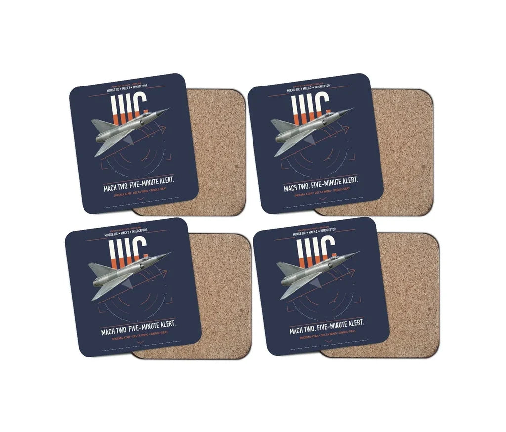 Dassault Mirage IIIC design on navy blue 4 pieces set coaster
