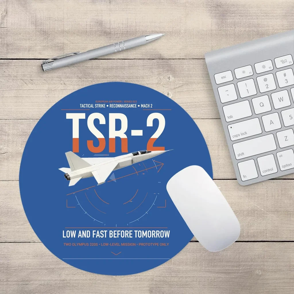 BAC TSR-2 design on blue round mouse pad