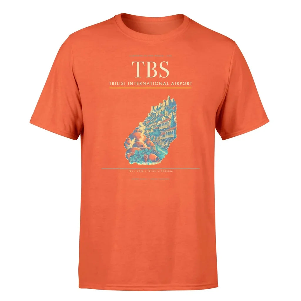 Tbilisi International Airport (TBS) T-Shirt single-side front print in Orange | tbilisi-international-airport-tbs-double-side-t-shirt