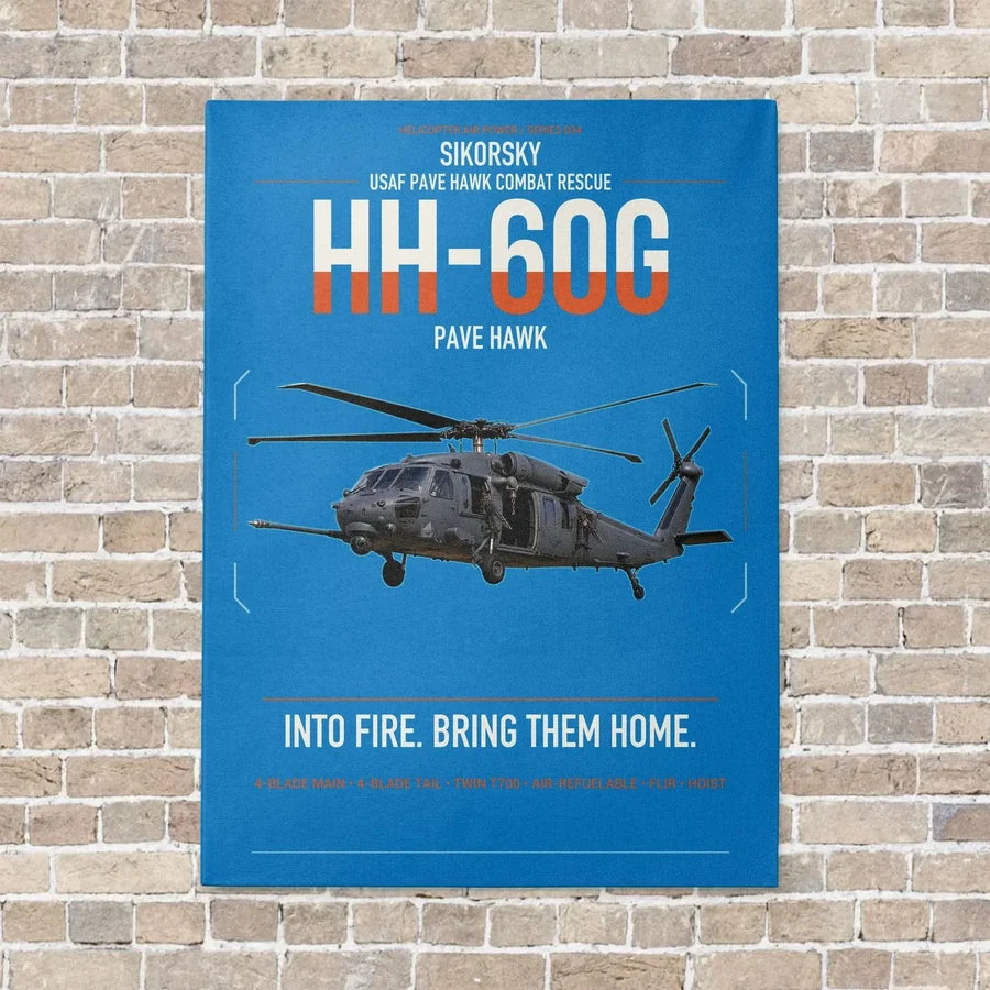 Sikorsky HH-60G Pave Hawk vertical canvas print - no frame - turquoise background