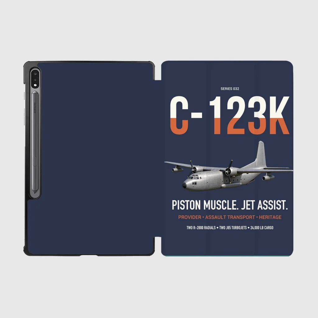 C-123K Provider design on navy blue samsung tablet tablet case