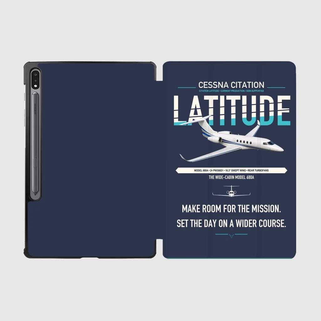 Cessna Citation Latitude design on navy blue samsung tablet tablet case