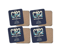 Thumbnail for Cessna 182 Skylane design on navy blue 4 pieces set coaster