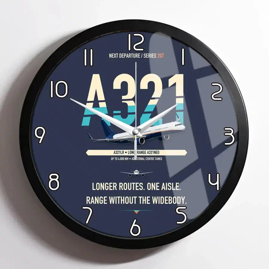 Airbus A321LR design on navy blue framed wall clock