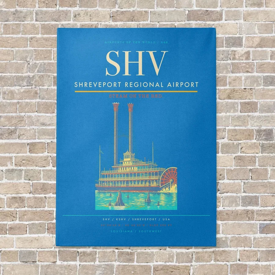 Shreveport Regional Airport SHV vertical canvas print - no frame - turquoise background