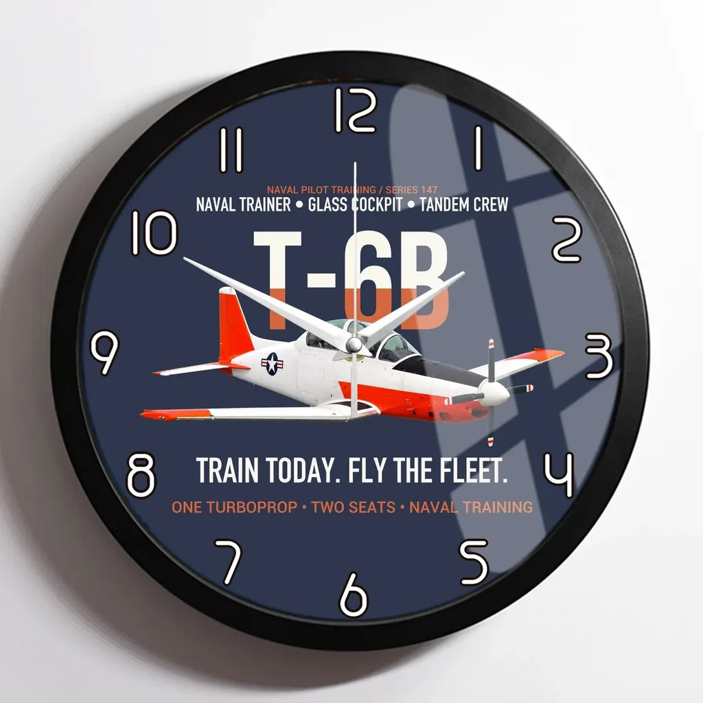 T-6B Texan II Naval Aviator Training design on navy blue framed wall clock