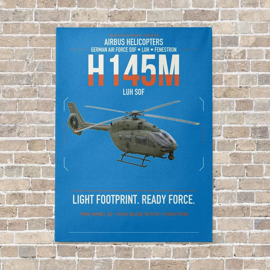 Airbus Helicopters H145M LUH SOF vertical canvas print - no frame - turquoise background