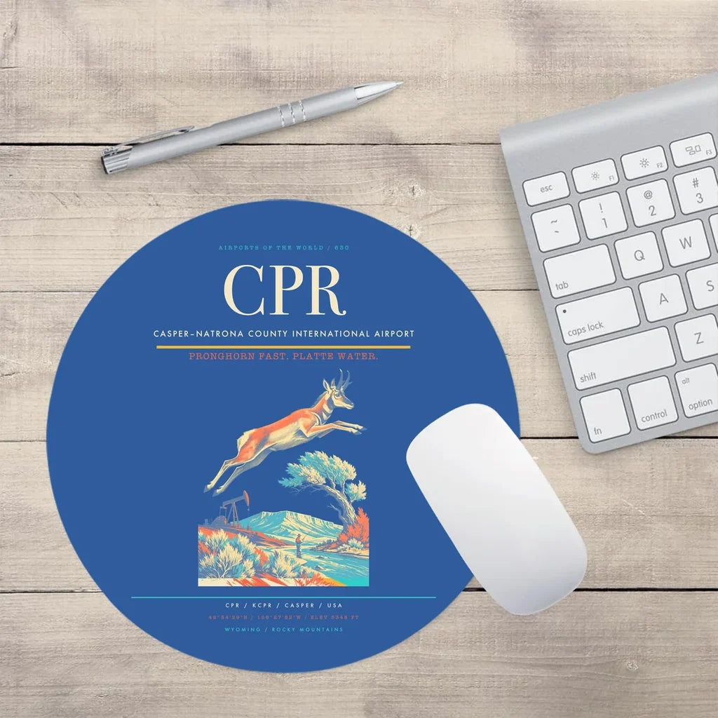 Casper–Natrona County International Airport (CPR) design on blue round mouse pad