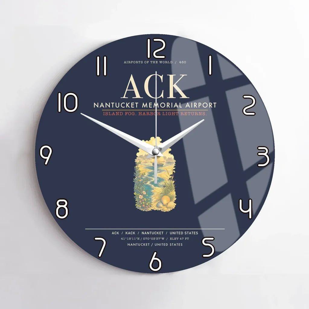 Nantucket Memorial Airport ACK Wall-Clock No-Frame - Navy Blue