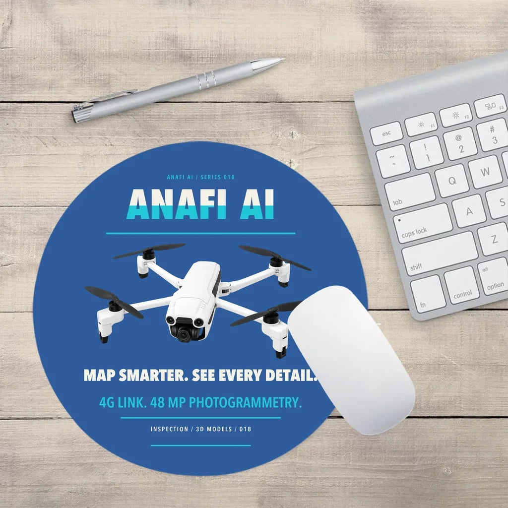 Parrot ANAFI Ai design on blue round mouse pad