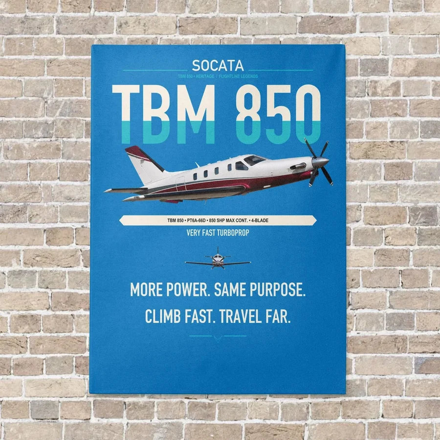 Socata TBM 850 vertical canvas print - no frame - turquoise background